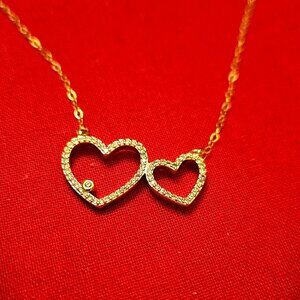 Sale!! Double Heart with 14K Gold Filled Chain Necklace
